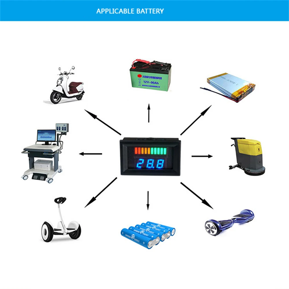 Voltímetro Digital LED de 7-100V CC, indicador de capacidad de batería Digital de plomo-ácido, probador de carga, medidor de capacidad de batería de litio - imagen 2