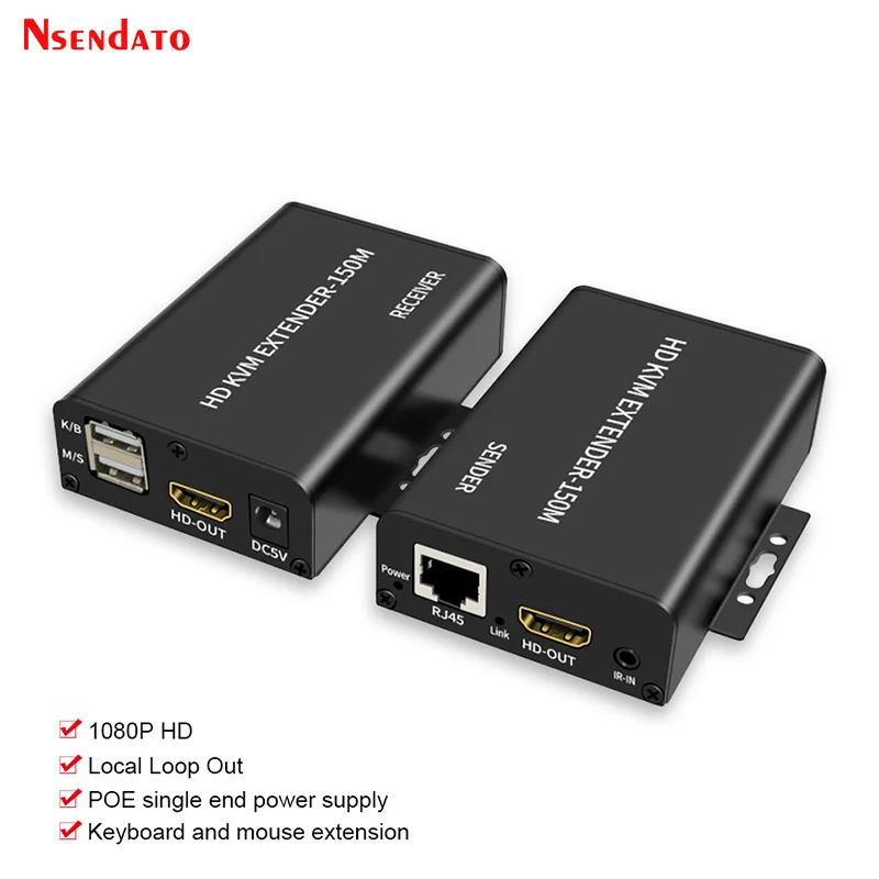 Extensor HDMI KVM sobre 150M Cat5e/6 Ethernet 1080P extensor USB HDMI a RJ45 adaptador de extensión para DVD PC teclado ratón - imagen 2