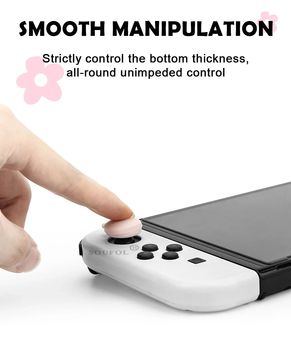Thumbstick de silicona suave para Switch, cubierta de Joystick para NS Oled/Lite, Joycon Controller Flower Thumbstick, Juego de 4 piezas - imagen 5