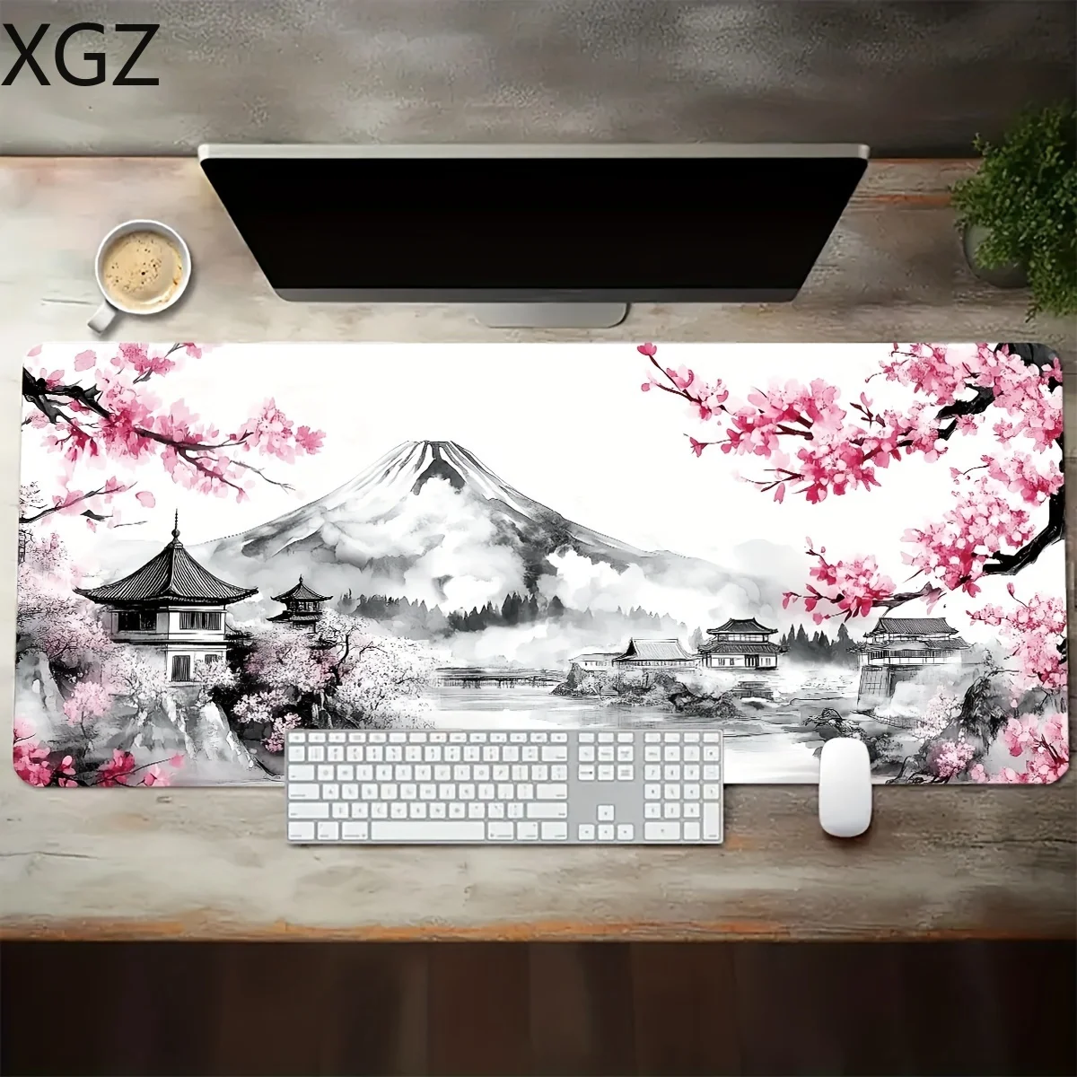 Alfombrilla de ratón grande Sakura Mount Fuji, alfombrilla de escritorio de 90x40cm, borde de bloqueo antideslizante, adecuada para deportes electrónicos, oficina y uso doméstico