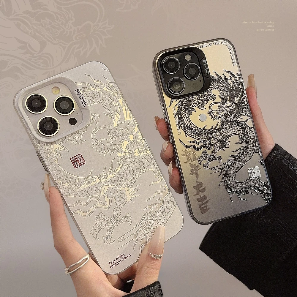 Para iPhone 16 15 Pro Max 11 12 13 Mini 14 XS MAX XR 7 8 Plus funda de teléfono acrílica Dragon Totem carcasa protectora de pantalla a prueba de golpes - imagen 2