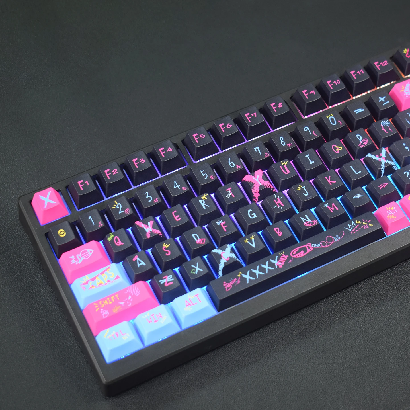 Jinx Keycaps 122 teclas Cherry Profile Graffiti LOL personaje del juego Keycap PBT sublimación térmica de 5 caras tapas de teclado mecánico - imagen 5