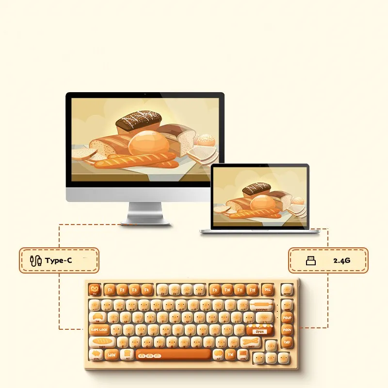 Akko MonsGeek MG75W Bun Wonderland Teclado mecánico 75% 83 teclas intercambio en caliente USB tipo C/2,4G teclado inalámbrico de doble modo para juegos - imagen 3