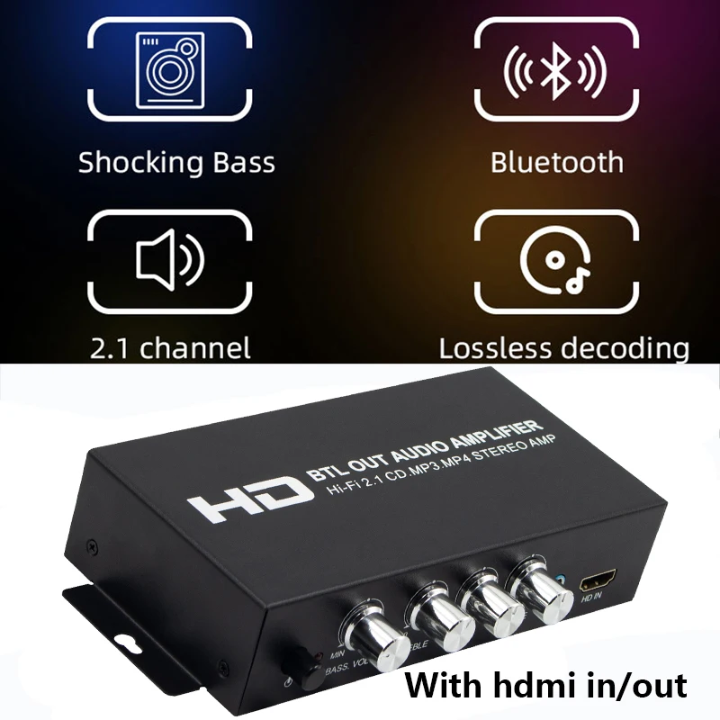 2.1CH 80W×2(L/R)+80W(sub) Amplificador de audio digital estéreo Clase D con subwoofer Salida HDMI para automóvil/altavoces pasivos marinos/exteriores