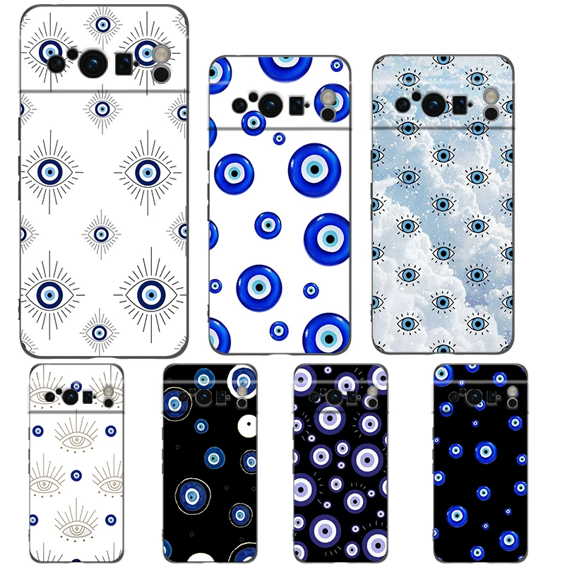 Funda de teléfono Blue Eye Art para Google pixel 9 8 7 6 Pro 8A 6A 7A 5G, funda negra de silicona a prueba de golpes