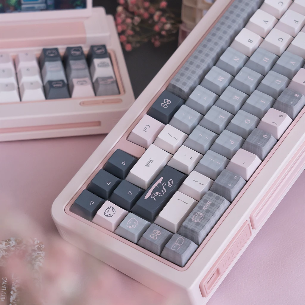 Juego de teclas con tema de conejo en polvo gris, perfil de cereza, teclas originales personalizadas hechas a mano para teclado mecánico, accesorios de regalo - imagen 2