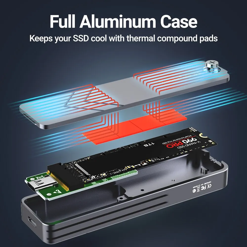 JEYI-carcasa SSD M.2 NVMe NGFF, carcasa de aluminio completo, USB 3,2 Gen 2, PCIe de 10Gbps o SATA 6Gbps m-key b-key M.2, compatible con embellecedor UASP - imagen 5