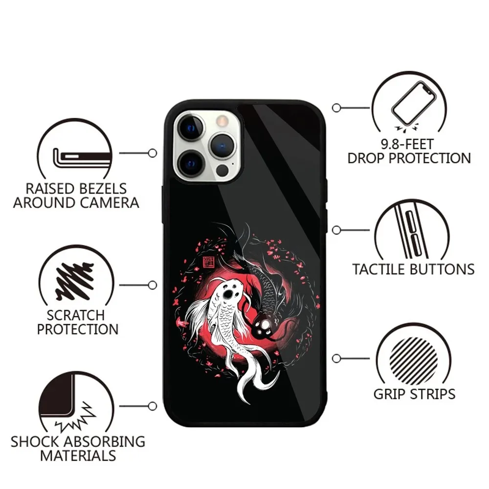 Koi Carp Fish Yin Yang Art funda de teléfono para iPhone 16,15,14,13,12,11,Plus,Pro,Max,Mini Magsafe, carga inalámbrica magnética - imagen 3