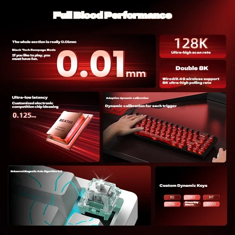 XINMENG Beat68 HE interruptor magnético Ultra con cable teclado para juegos modo Tri 0,01mm disparo rápido 8000Hz 28K velocidad de escaneo 7000mAh regalos - imagen 3