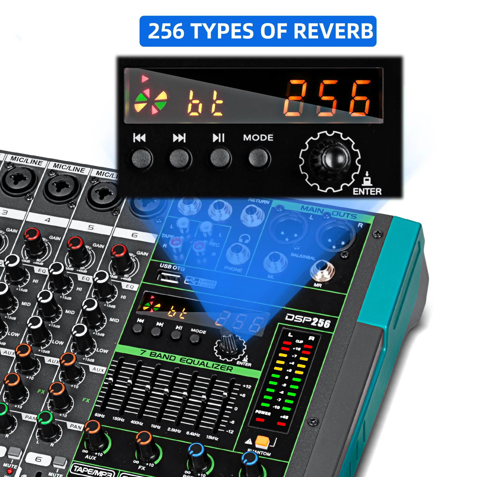 Mezclador de Audio profesional Depusheng MG6, consola de placa de sonido de 6 canales, interfaz de sistema de mesa de mezcla de DJ, efecto de reverberación 256 incorporado - imagen 5