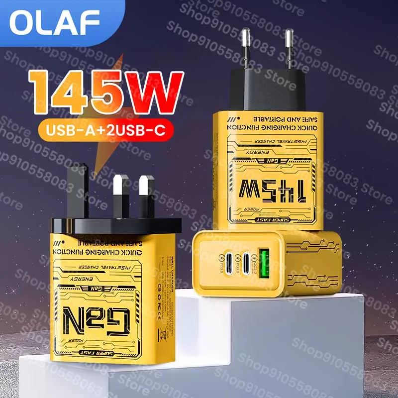 Cargador de carga rápida USB C de 145W para iPhone 15 Pro, adaptador de cargador multipuerto 3USB 3 tipo C para Samsung Xiaomi QC3.0