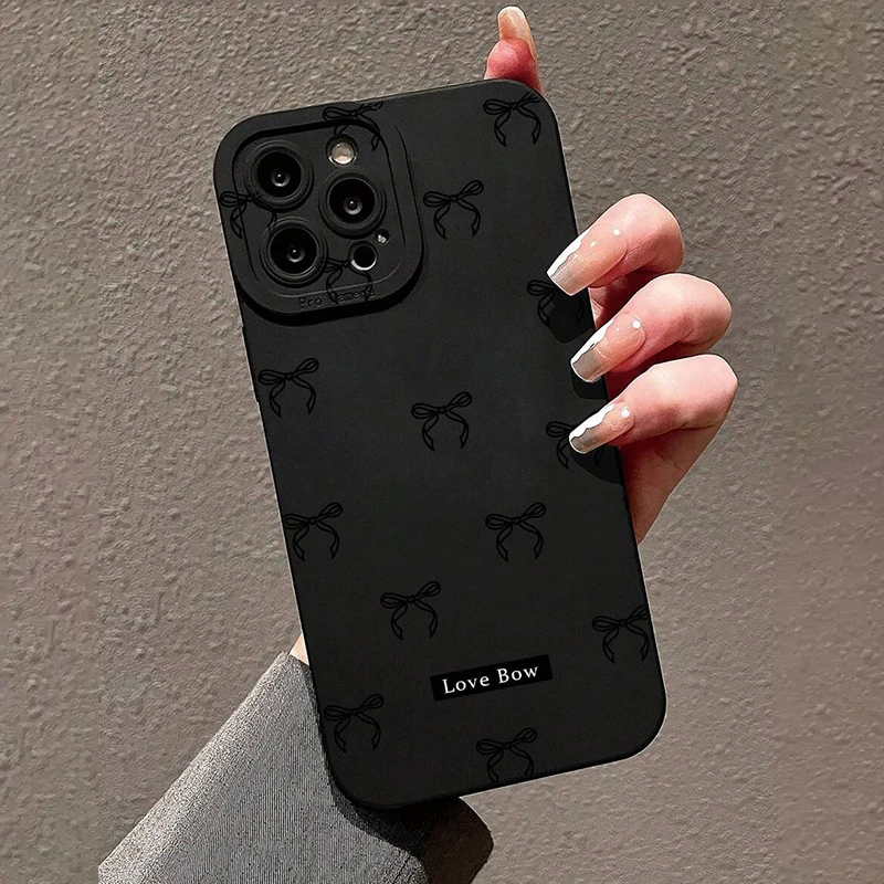 Funda de teléfono para iPhone 16E 16 15 14 Pro Max 11 12 13 Pro Max Mini 7 8 Plus XR X XS SE2 funda de silicona con estampado de lazo negro a prueba de golpes - imagen 4