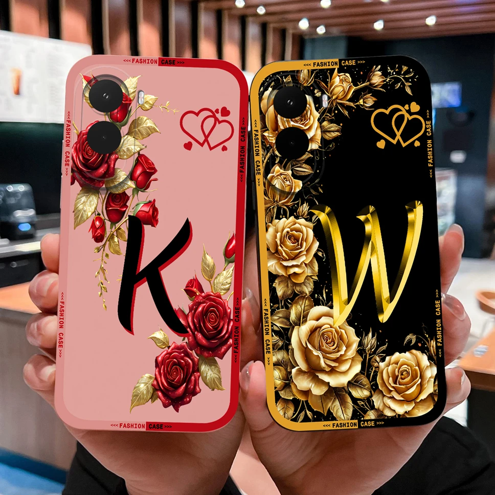 Funda de teléfono para Xiaomi POCO M7 M7 Pro 4G 5G letras rosas silicona líquida suave Funda de alta calidad para Poco M 7 carcasa de cobertura completa