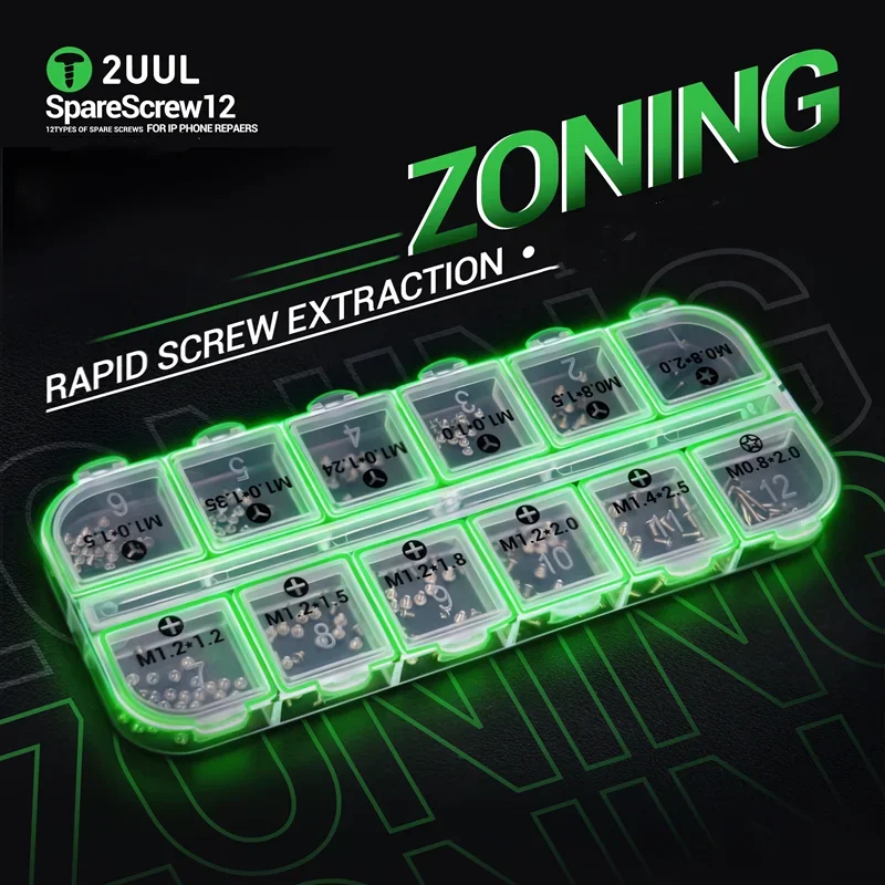 2UUL SC22 330 Uds tornillos de repuesto de reparación IP con 12 tipos de juego mantenimiento de teléfono móvil caja de zonización de extracción rápida de tornillos - imagen 2
