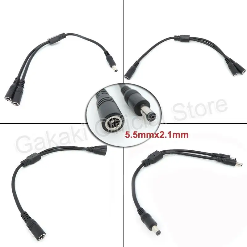 Cable divisor de alimentación de CC de 30cm, macho, hembra a 2 macho, 2 adaptadores de enchufe hembra, Cable de extensión de conector de 5,5mm x 2,1mm - imagen 2