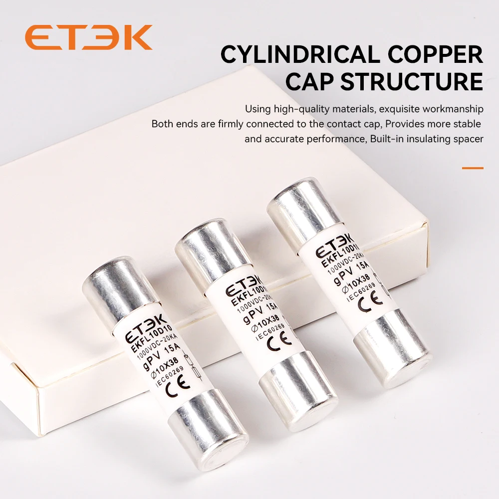 ETEK-fusibles solares para protección de Sistema Solar, fusible GPV de cerámica de 15a, 20a, 25a, 10x38mm, CC de 1000V, para EKFL-10D