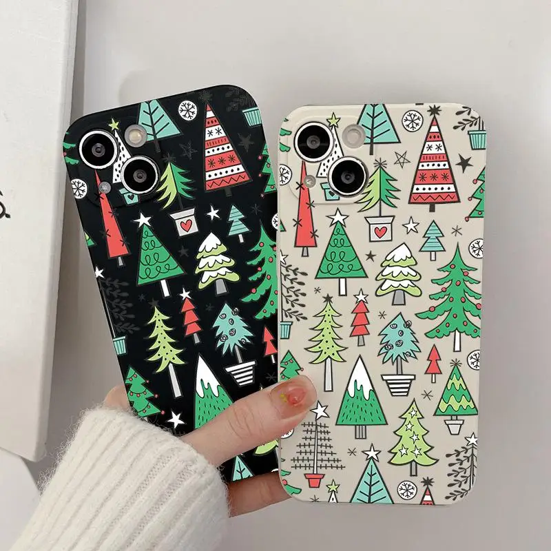 Funda navideña dibujada a mano para iPhone 16Pro 17 15 14 13 12 11 Pro Max XR SE 7 8 funda suave a prueba de golpes