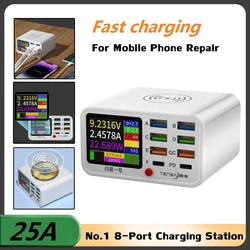 Estación de carga multifunción USB tipo C, adaptador de corriente de carga rápida para teléfono, 65W, 8 puertos, PD, QC3.0