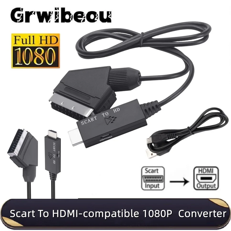 Cable convertidor Compatible con SCART a HDMI, 1080P, entrada SCART macho a macho a salida Compatible con HDMI para HDTV Sky Box Plug Play - imagen 3