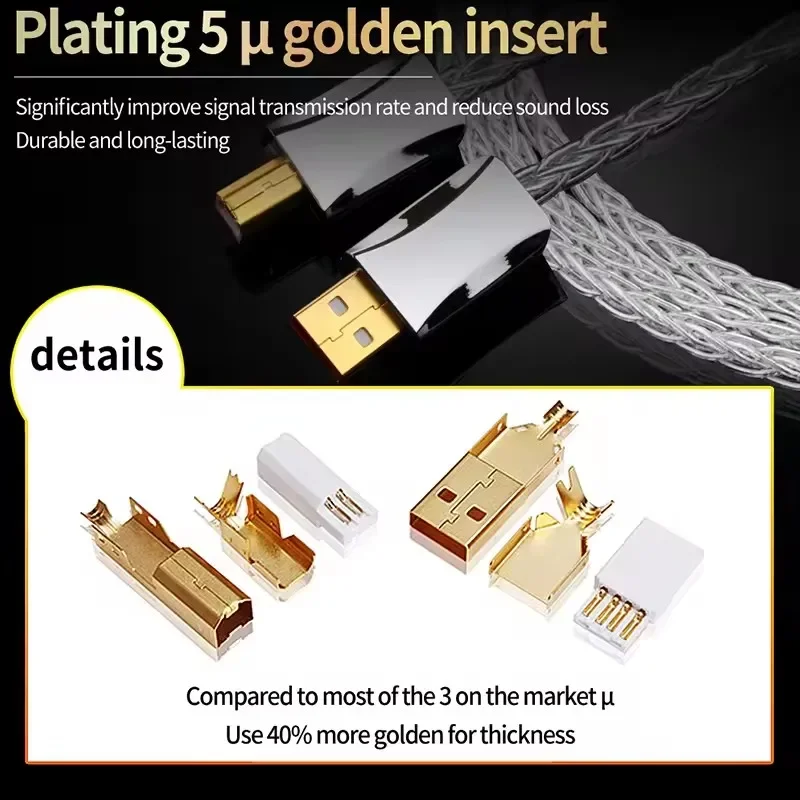 Cables de Audio USB HiFi DAC tipo A a B C OTG Cabo Cable de impresora para amplificador de teléfono móvil Cable Chapado en plata esterlina 4N - imagen 5