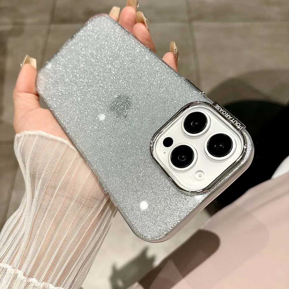 Funda de teléfono de silicona con purpurina para iPhone 16, 15, 14, Plus, 13, 12, 11 Pro Max, carcasa protectora a prueba de golpes, funda trasera IMD suave de TPU