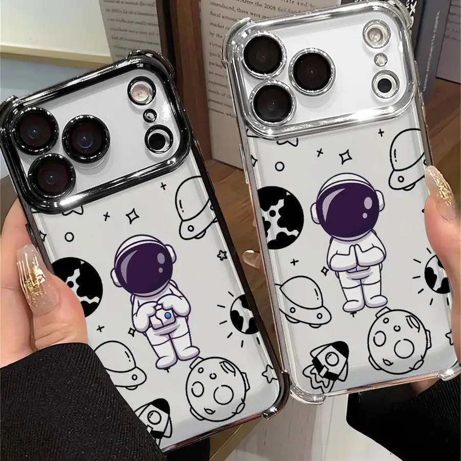 Funda para iPhone 16e 13 12 11 Pro Max 17 Air 16 15 14 Plus cubierta suave lindo astronauta espacial de dibujos animados - imagen 2