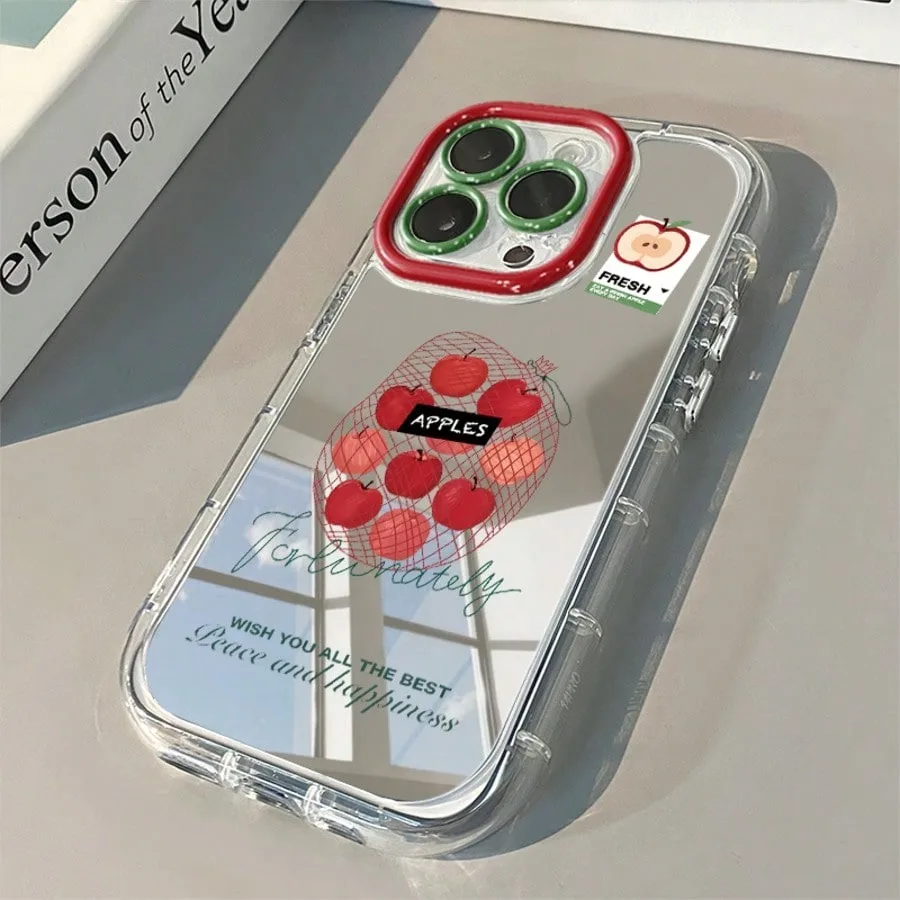 APPLES-funda de teléfono con espejo de la suerte para iPhone 17AIR 11 12 13 14 15 16 17Pro Max Plus, anillo de lente anticaída, funda rígida de 1,5mm - imagen 2