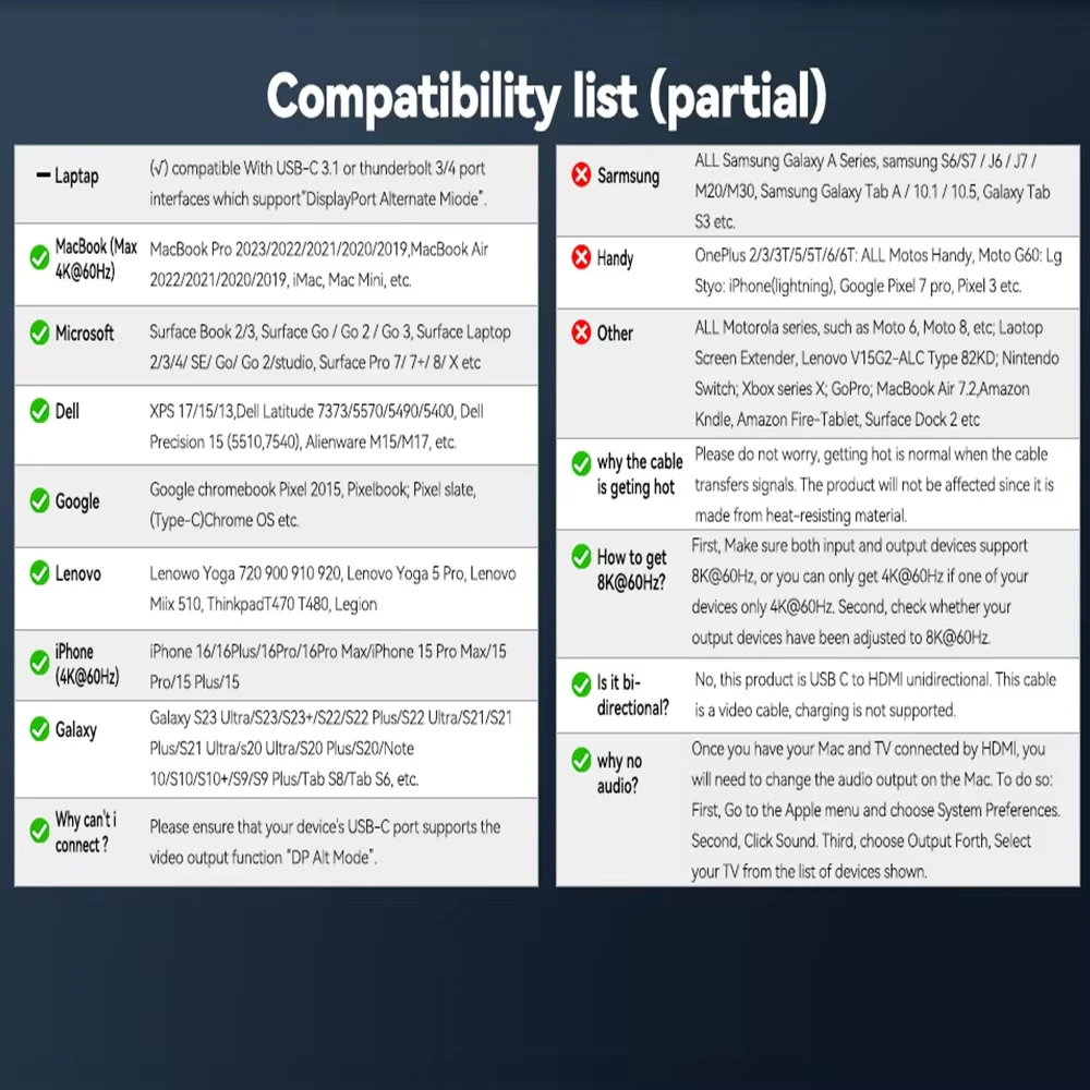 Cable USB tipo C a HDMI, convertidor de TV Compatible con HDTV, MacBook Air, iPad, USB-C, adaptador HDMI, 8K @ 60Hz, 4K @ 120Hz - imagen 5