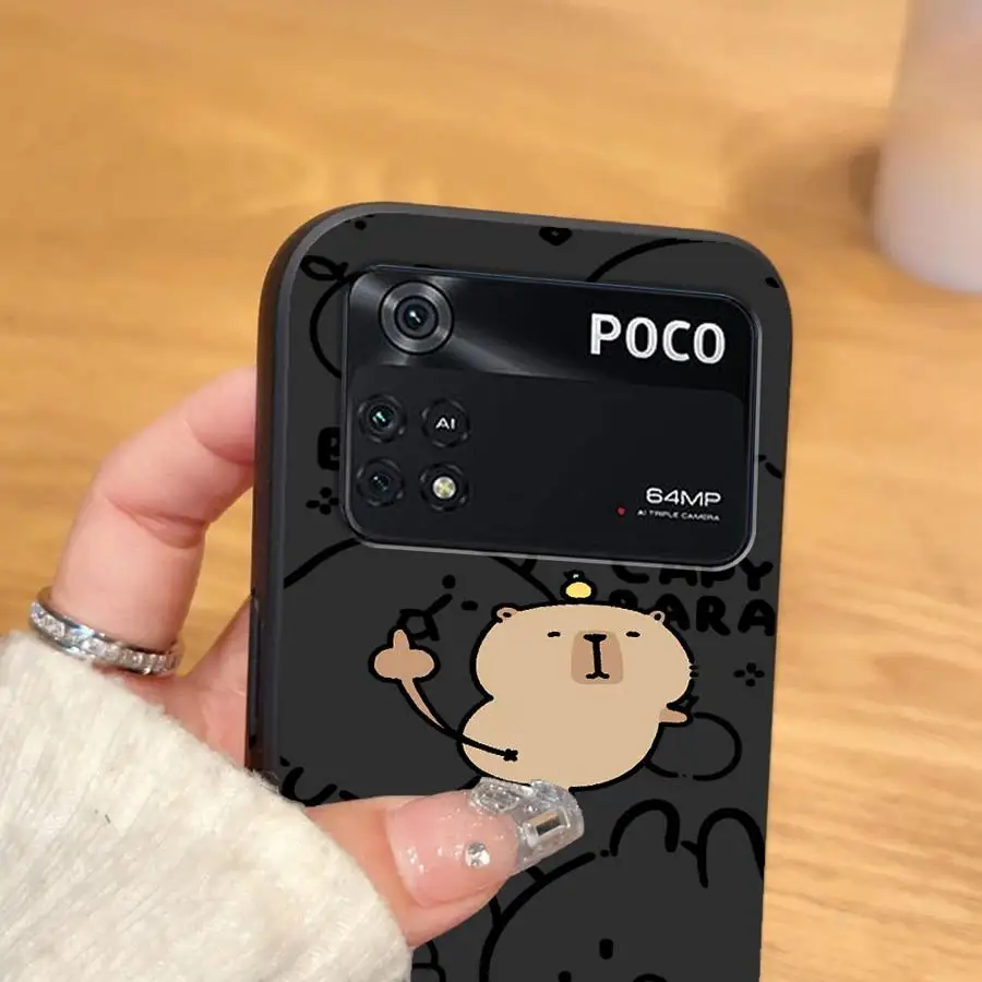 Funda para Xiaomi Poco C61 F3 M5 C50 C40 C75 M3 M4 M7 Pro X3 X4 X5 X7 Pro F1 C71 funda negra suave para teléfono capibara dibujos animados divertidos - imagen 3
