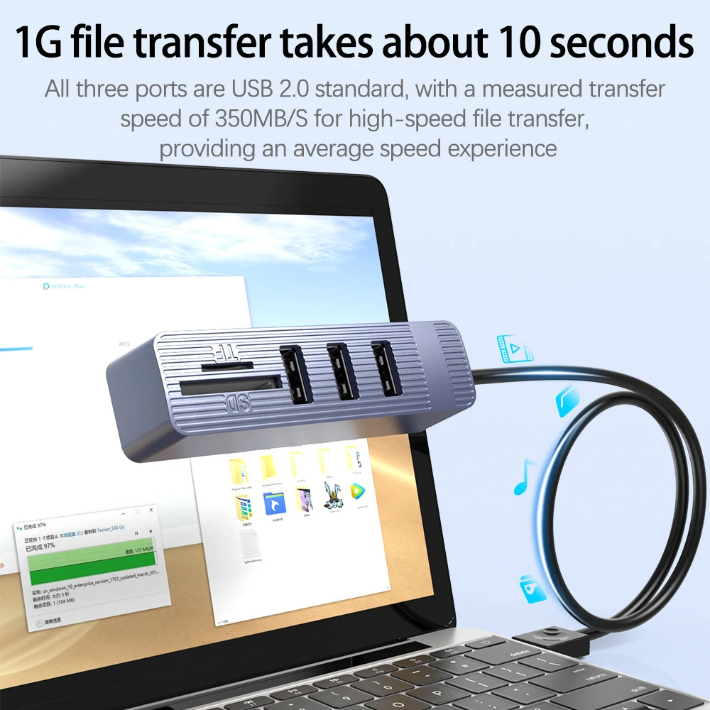 UTHAI ZX-A026 Accesorios para computadora portátil Hub USB 2.0 Lector de tarjetas COMBO multifuncional Divisor USB 2.0 con estación de acoplamiento con ranura SDTF - imagen 5