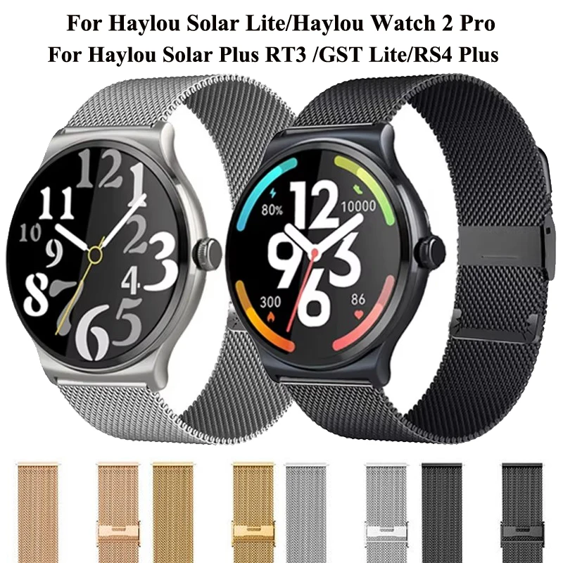 Correa de acero inoxidable de 20mm y 22mm para pulsera Haylou Solar Lite para reloj Haylou 2 Pro/Plus RT3/GST Lite/RS4 Plus/RT LS05S