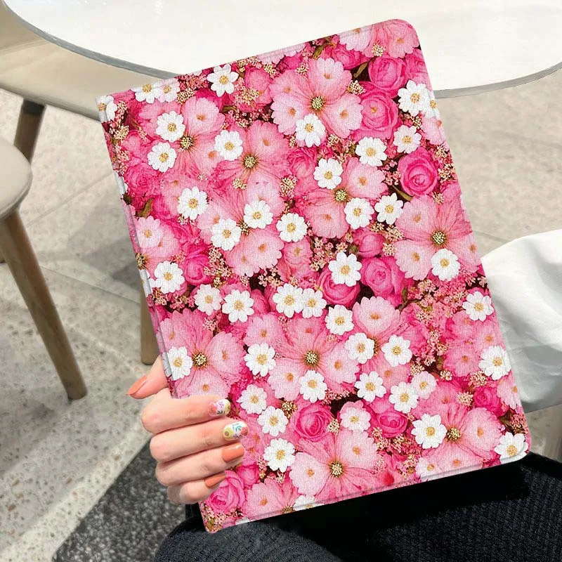 Funda bonita con imágenes de flores rosas para iPad Pro Air 2 3 4 5 6th 7th 11th Gen 10,2 9,7 11 10,5 10,9 12,9 13 pulgadas