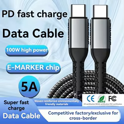 Cable de carga ultra rápida PD100W tipo Usb C 100W tipo c Cable cargador para iphone 15 xiaomi MacBook Pro con chip E-Marker 1M