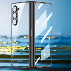 Funda chapada transparente para Samsung Galaxy Z Fold 7 6 5 4, cubierta con cristal protector frontal, cubierta transparente de plástico duro