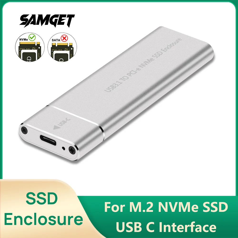 Caja externa de unidad de estado sólido Samget M.2 NVME 2230/2242/2260/2280 M.2 a USB C funda 10Gbps tipo A + tipo C para llave M/M + B
