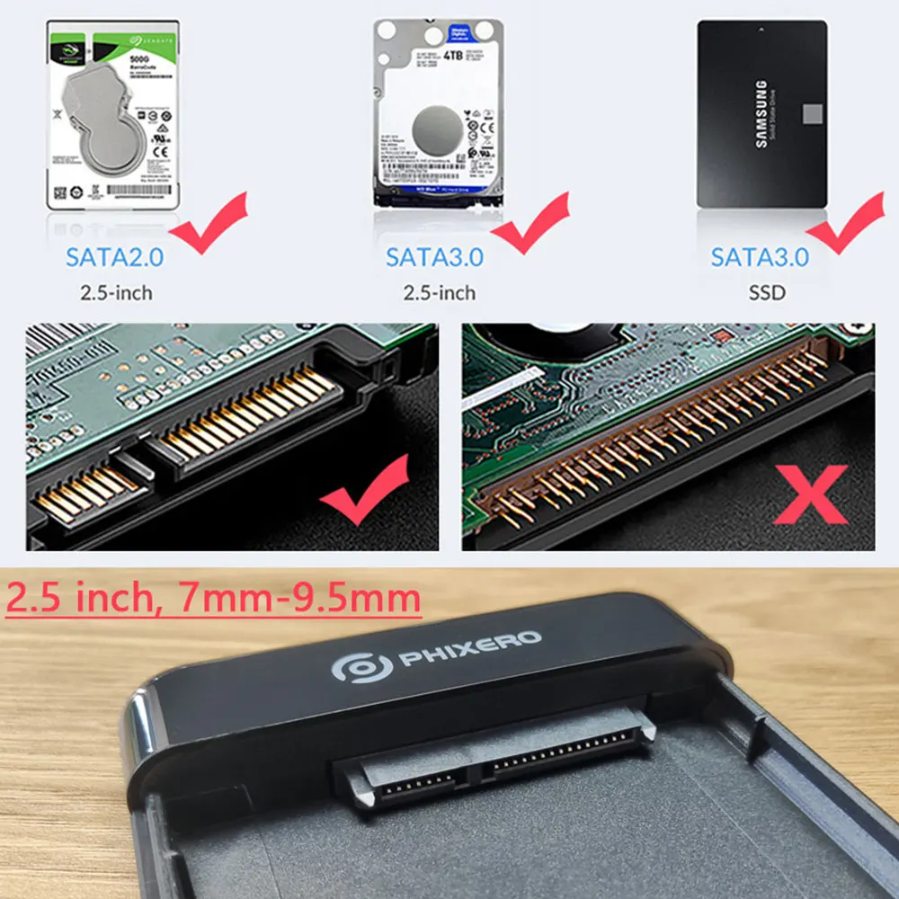 PHIXERO 2,5 "pulgadas SATA HDD carcasa SSD disco duro caja externa USB 3,0 tipo C 6Gbps 7mm 9,5mm caja de almacenamiento de disco para PC portátil - imagen 5
