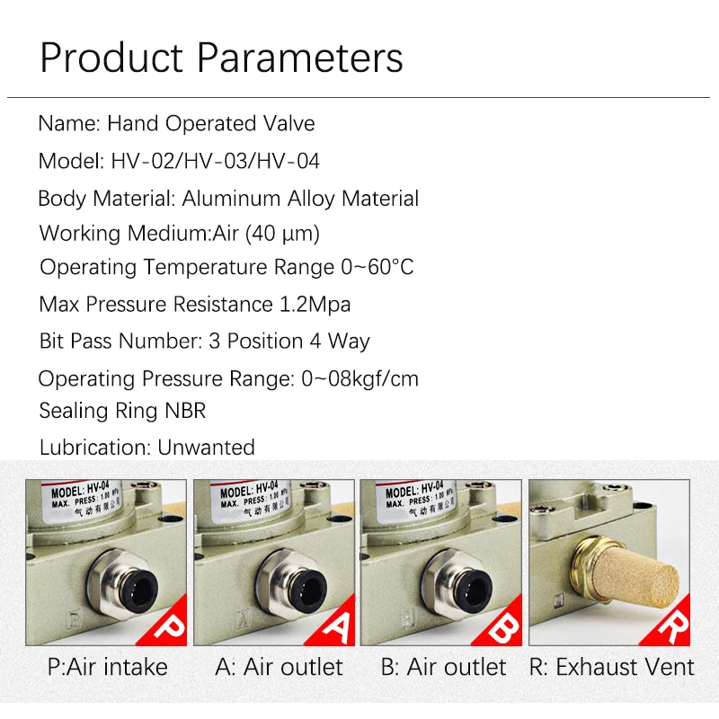 HV-02 HV-03 HV-04 HV200-02 HV300-03 HV400-04 Válvula rotativa de control manual neumática de 3 posiciones y 4 vías Interruptor de aire manual - imagen 4