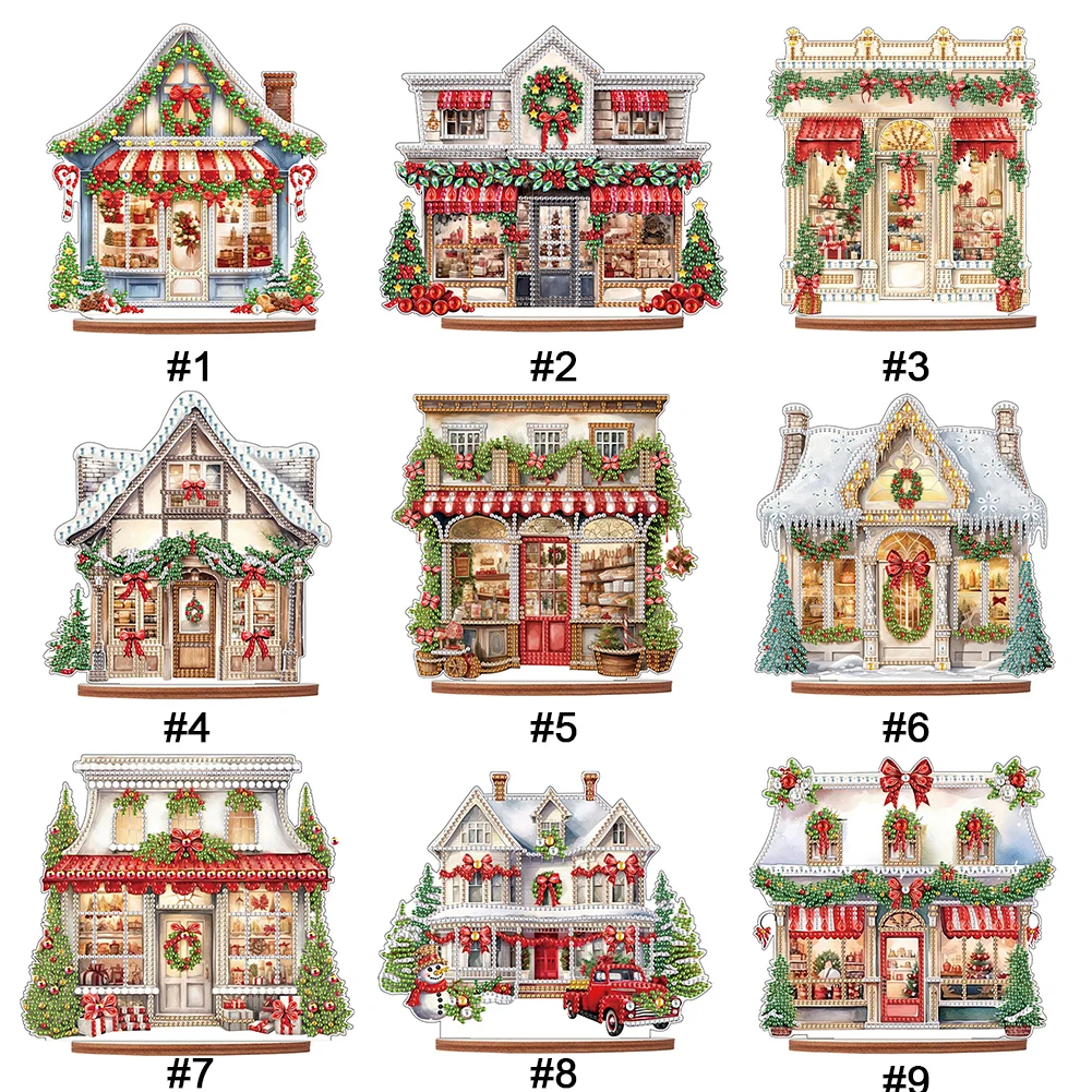 Pintura de diamantes de madera para decoración de escritorio, Kit de adornos para mesa de Navidad, oficina y hogar