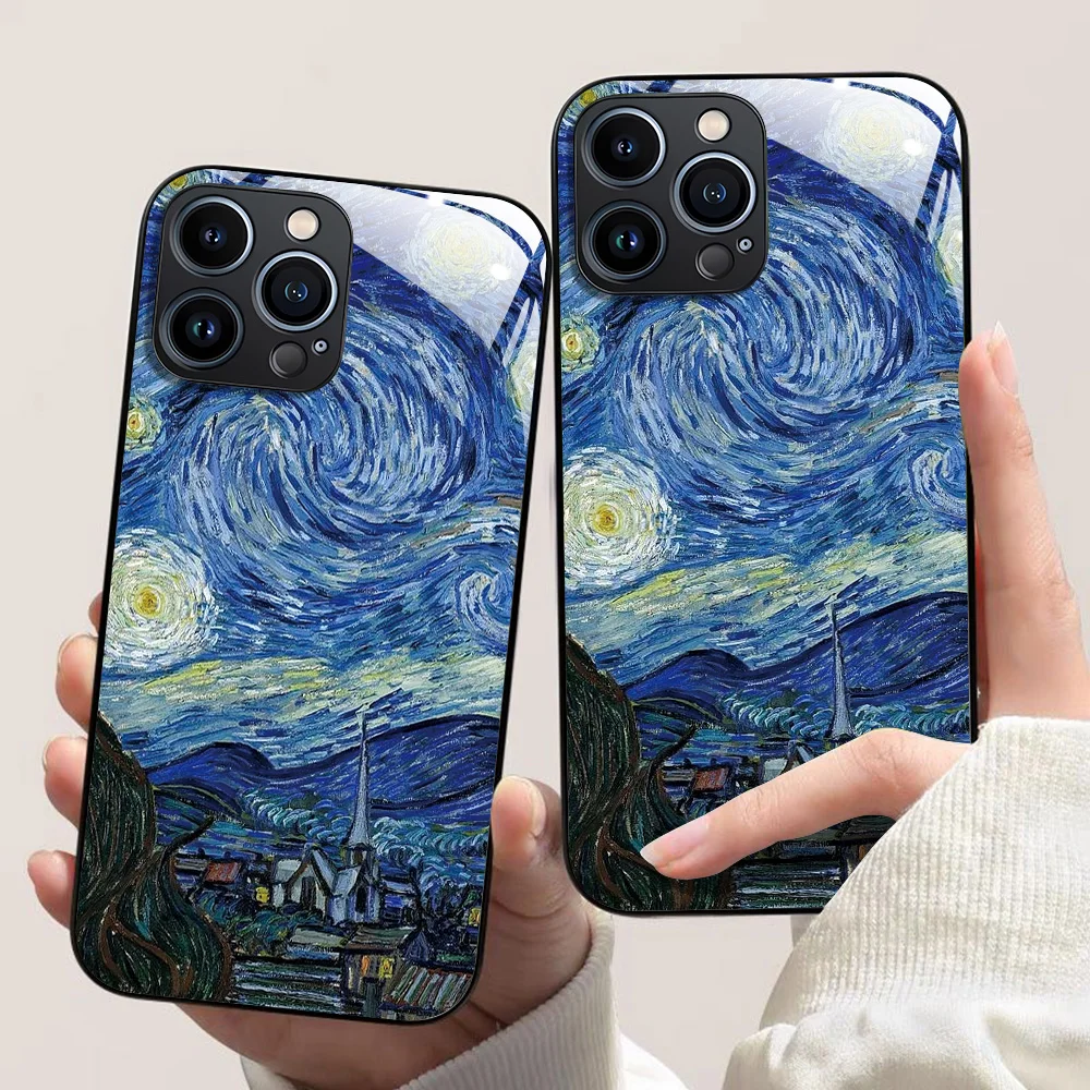Funda de teléfono de vidrio templado para iPhone 17 Pro Max 13 11 16 14 15 12 17 Air 16E XR X Xs 7 8 Plus cubierta de pintura al óleo a prueba de golpes - imagen 2