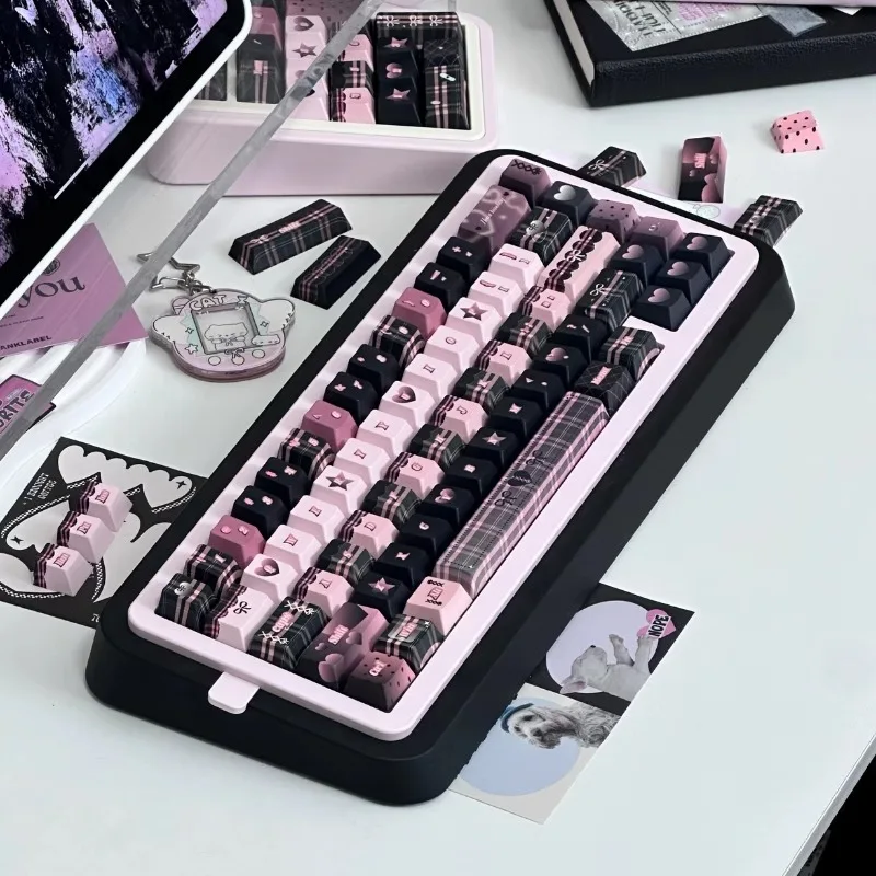 Juego de teclas con tema Rock Sweetheart, 142 teclas PBT, tapa de teclado personalizada para chica, perfil de cereza, teclas de Anime para teclado mecánico - imagen 3