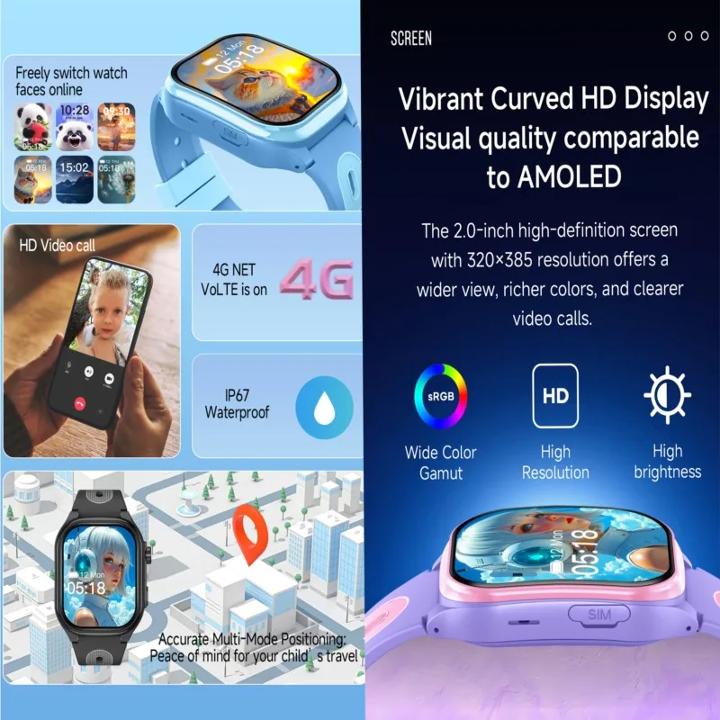 Reloj de teléfono inteligente 4G para niños, 2,0 pulgadas, 2 + 16G, aplicación de descarga, GPS, WIFI, cámara de videollamada, reloj inteligente para niños, Monitor, rastreador de ubicación - imagen 3