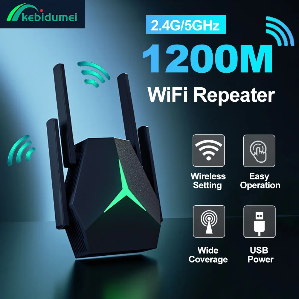 Kebidumei AC1200 repetidor WiFi inalámbrico amplificador 2,4/5G WiFi amplificador de señal extensor enrutador para red doméstica Wlan WiFi repetidor