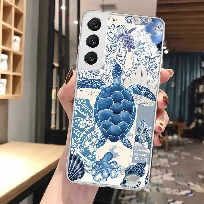 Funda de teléfono con llamada de silicona, estrella de mar, tortuga marina, tiburón, para Samsung Galaxy S23 S24 S25 Ultra S21 Plus S20 FE S22 S10 + Edge Cove - imagen 5