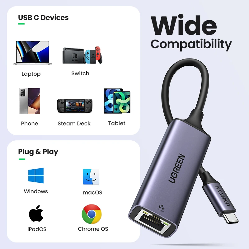 UGREEN Adaptador Ethernet USB-C Gigabit MacBook iPad - imagen 5