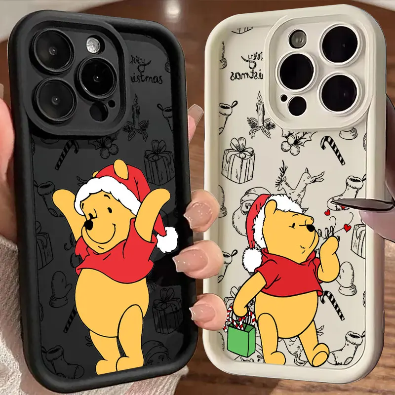 Disneies Navidad Linda funda de teléfono Winnie para IPhone 16 15 14 13 12 11 Pro Max Mini XR XS X 7 8 6 6s Plus cubierta trasera suave de TPU