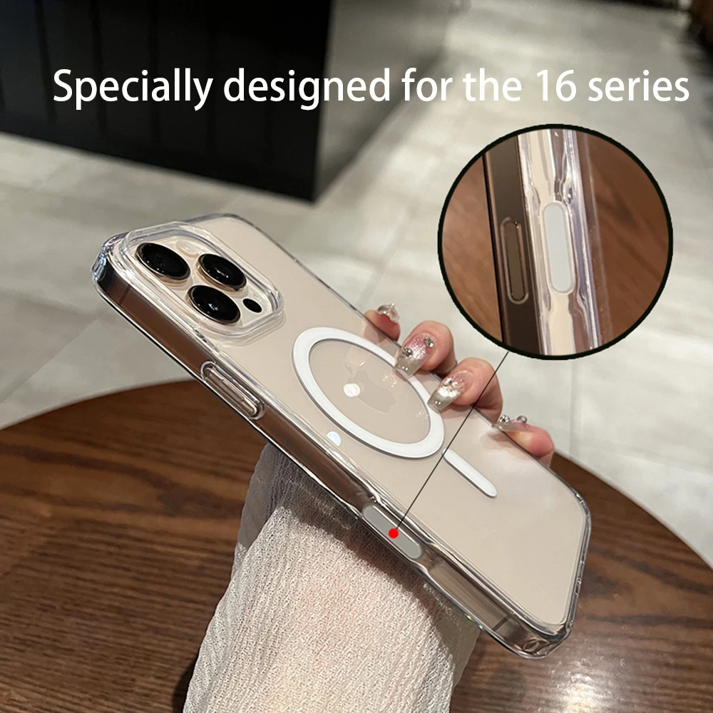 Funda magnética transparente de lujo para MagSafe para iPhone 16 Pro Max 16 Plus, funda con botones táctiles para cámara, funda de carga inalámbrica - imagen 5