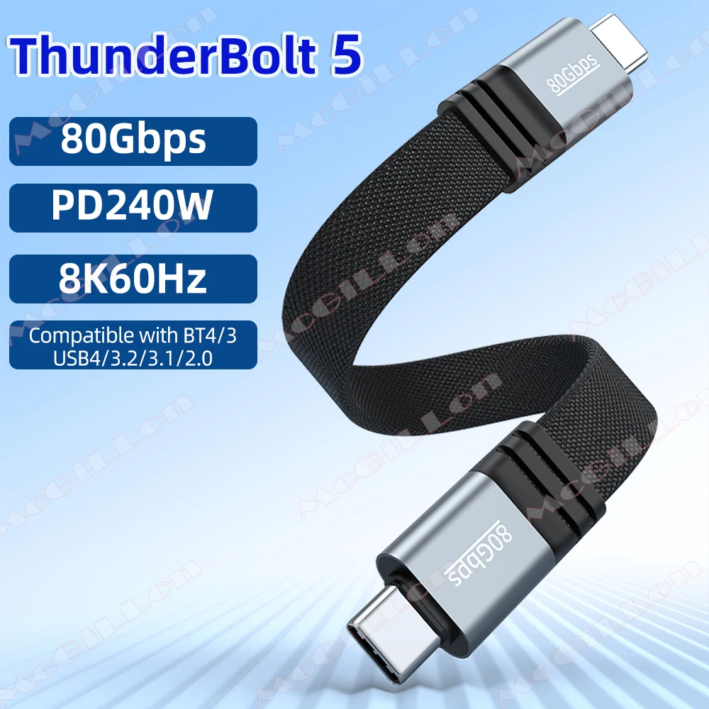 Cable de carga rápida PD240W tipo C a tipo C Cable de vídeo Thunderbolt 5 8k @ 60Hz Cable de datos de 80Gbps adecuado para iPhone 17 Samsung