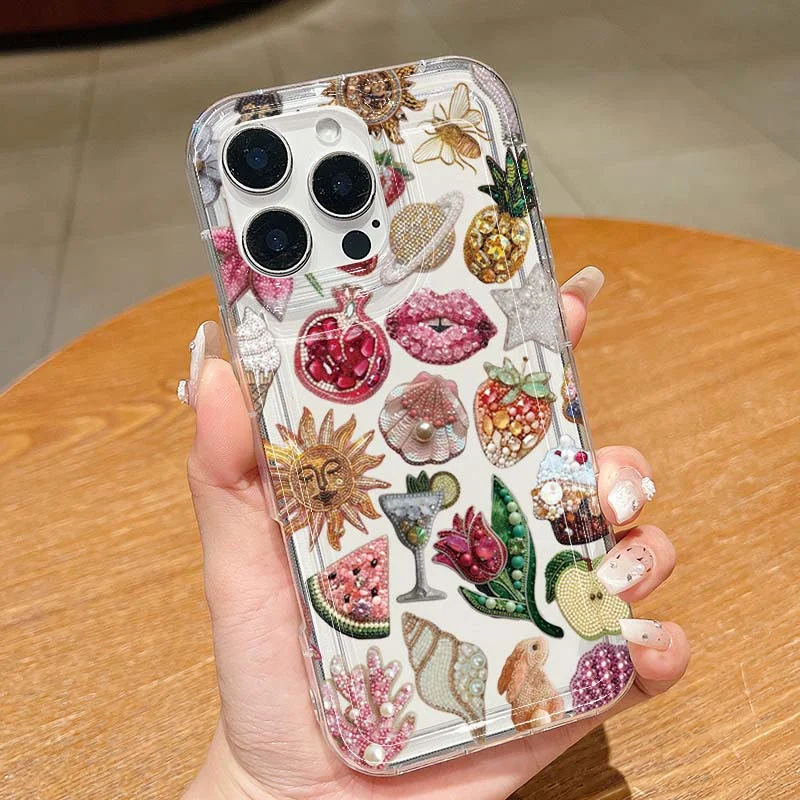 Funda de teléfono con cuentas de Granada para iPhone 16 17 15 14 13 12 Mini 11 Pro Max 16E X XR 7 8 15 16 Plus SE2 cubierta de TPU suave transparente - imagen 4