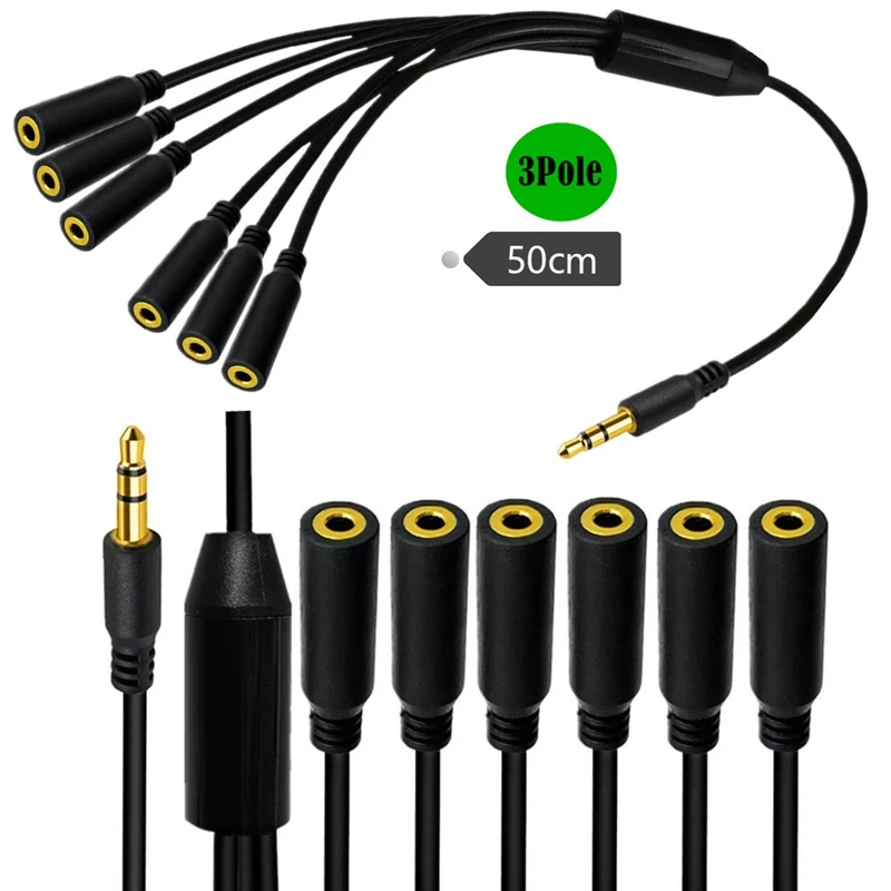 Un cordón negro con un conector de oro y una etiqueta verde que dice 3 polos 50 cm