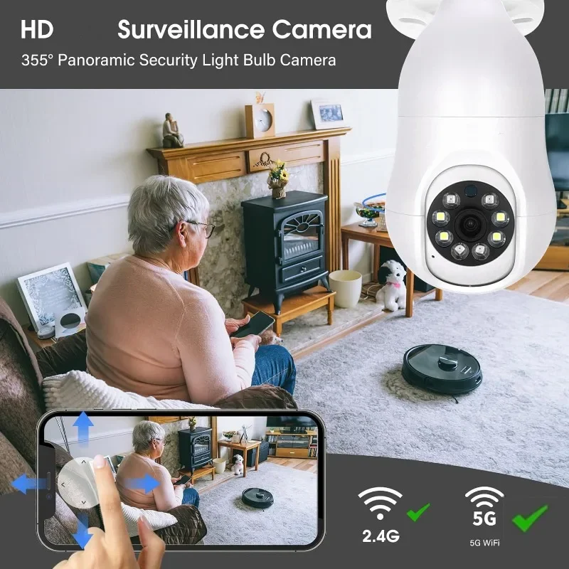Cámara de vigilancia con bombilla E27 para interiores, videocámara inalámbrica con Wifi, 3MP, Zoom Digital 4X, detección humana por Ia, visión nocturna a todo Color, Smart Home - imagen 5